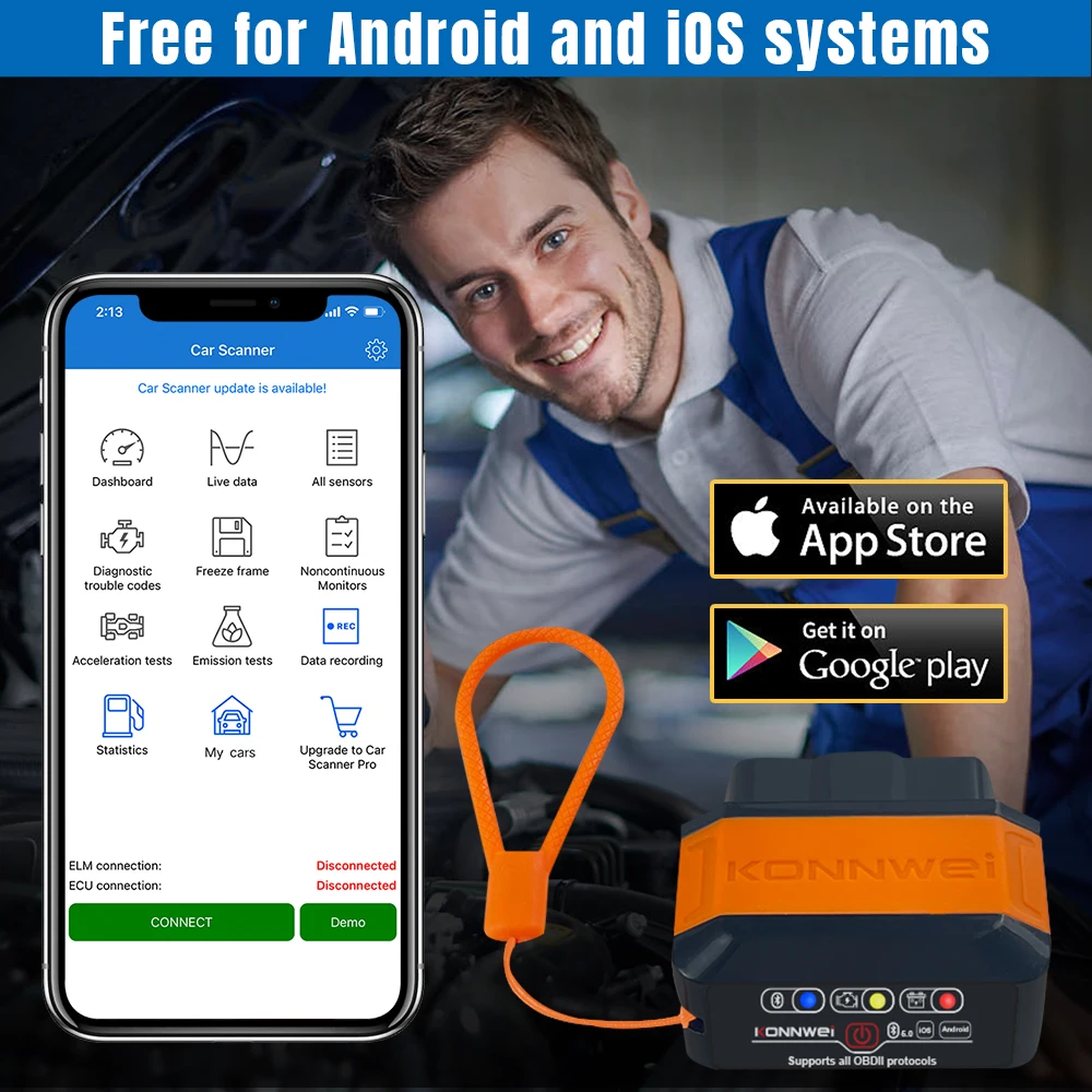 KONNWEI KW906 ELM327 V1.5 Pic18F25K80 OBD2 Scanners Bluetooth 5.0 For Android/IOS ELM 327 OBD 2 Car Diagnostic tool Code Reader 4
