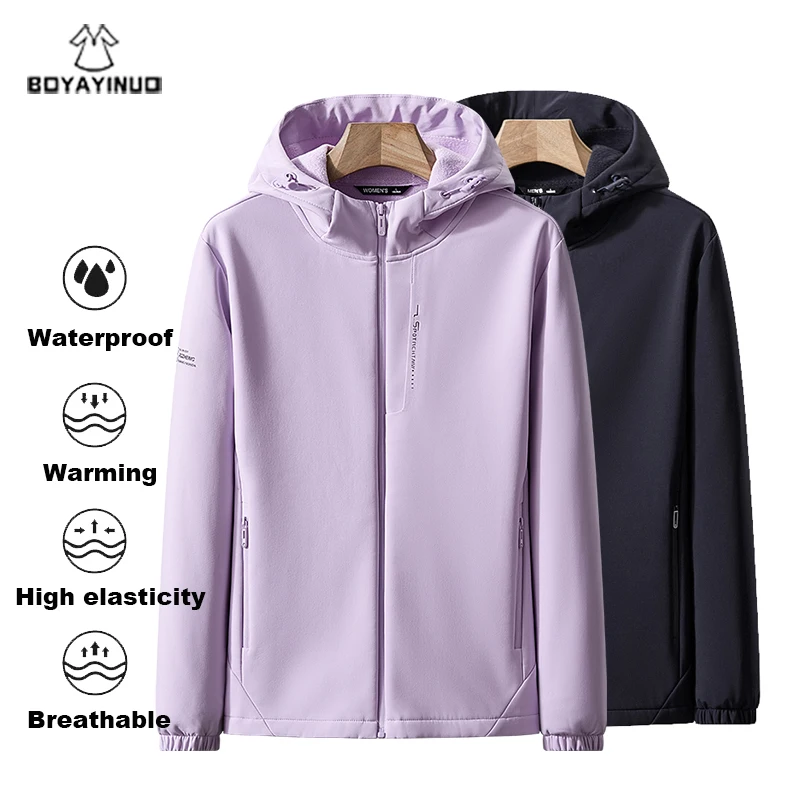 

Soft Shell Jacket Men Women Fleece Warm Windbreaker Waterproof Windproof Hooded Coat Winter Outdoor Climbing Hiking Jackets Male