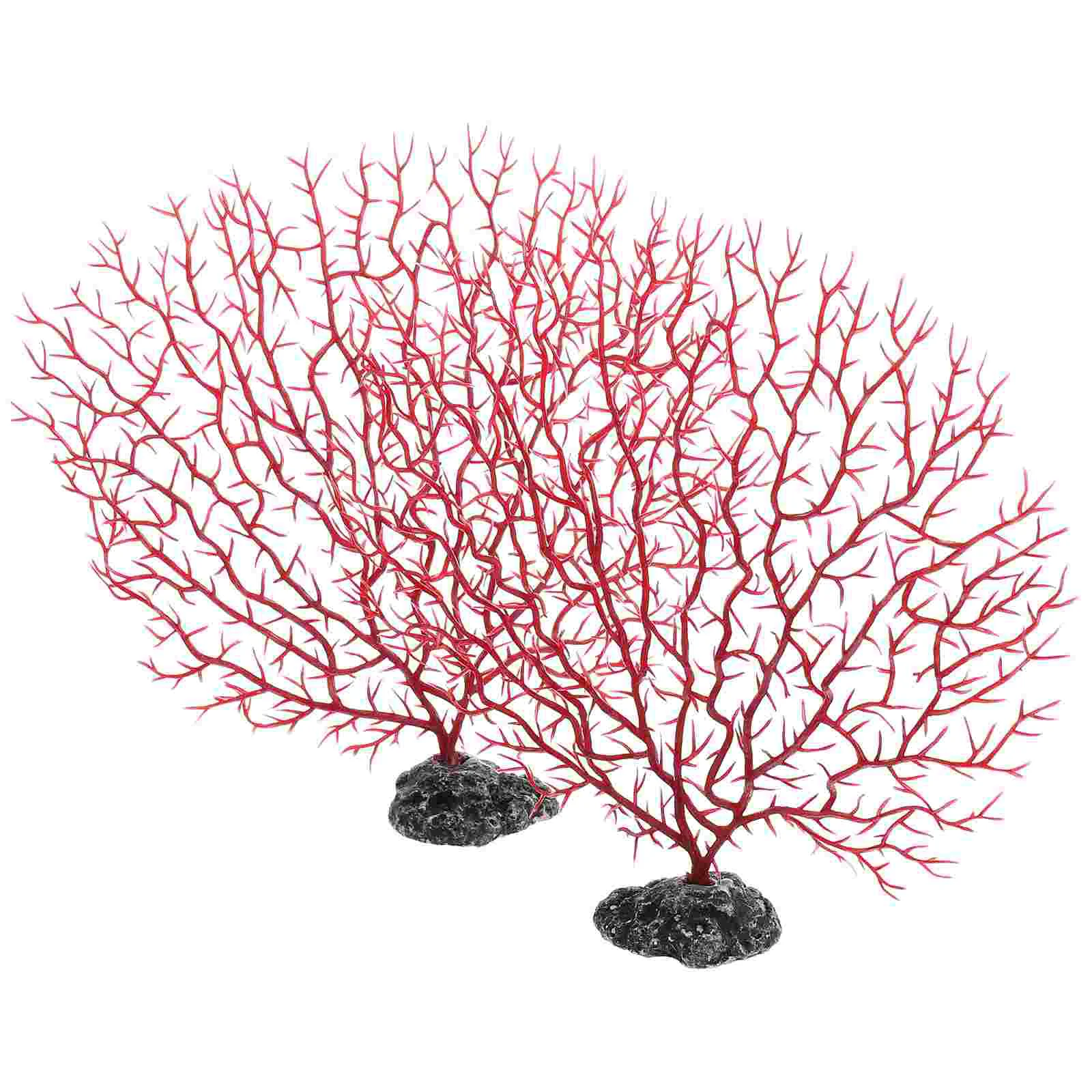 

2 Pcs Plant Fish Tank Landscaping Iron Tree Fake Corals Artificial Seaweed Desktop Aquatic Decorations Landscape Grass Red
