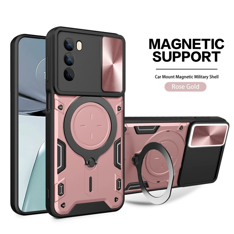 Magnetic Holder Ring Shockproof Armor Phone Case with Slide Camera Cover