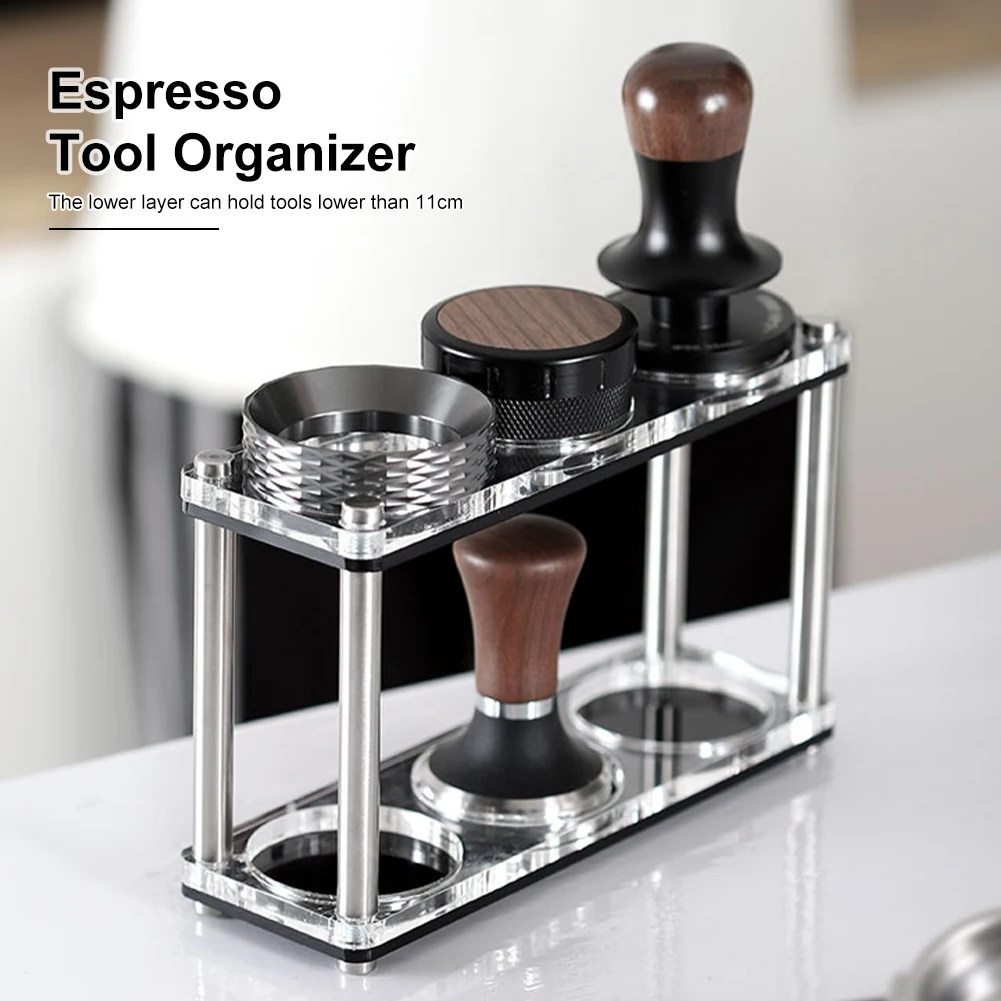 

Espresso Tamping Station Espresso Coffee Organizer 2-Tier Shelf Stainless Steel for 51/53/58mm Distributors Tampers Portafilters