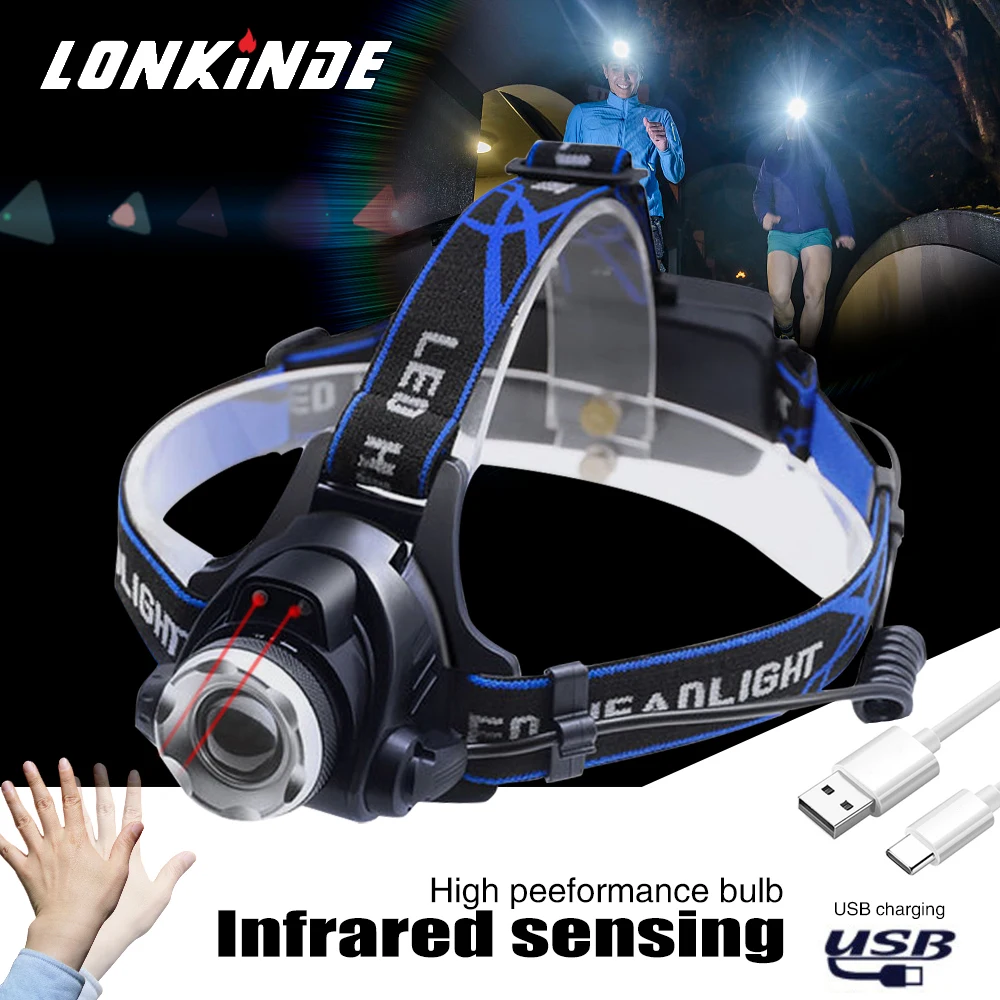

Super 8000LM LED Headlamp Body Motion Sensor T6 Zoomable Led Head lamp Flashlight Torch Headlight Lanterna light for Fishing