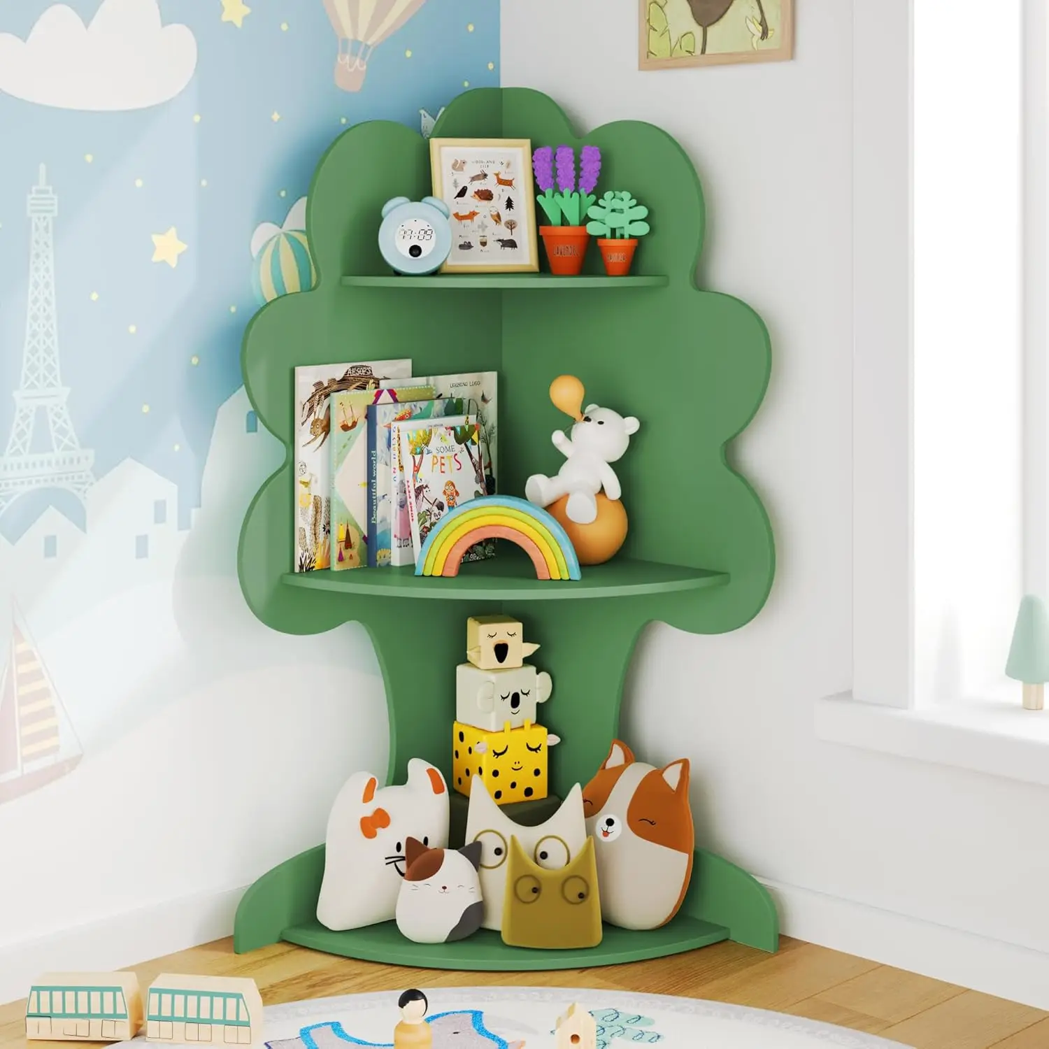 Kids Bookshelf, Corner Bookshelf Kids, Bookshelf for Kids, Baby and Toy Storage, Wooden Kids Bookcase, Toddler Bo