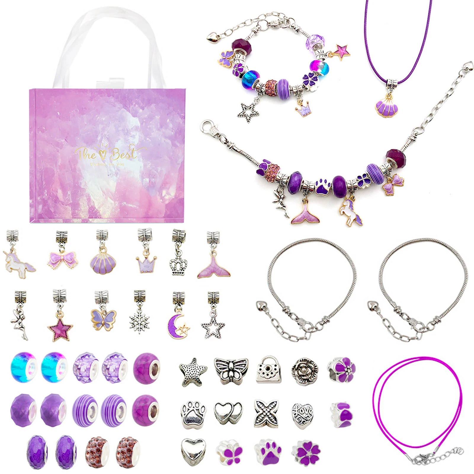 Caja de regalo para pulsera con Kit DE FABRICACIÓN de joyas, pulseras, collares, joyas con cuentas, colgantes para niñas, navidad, cumpleaños| | - AliExpress