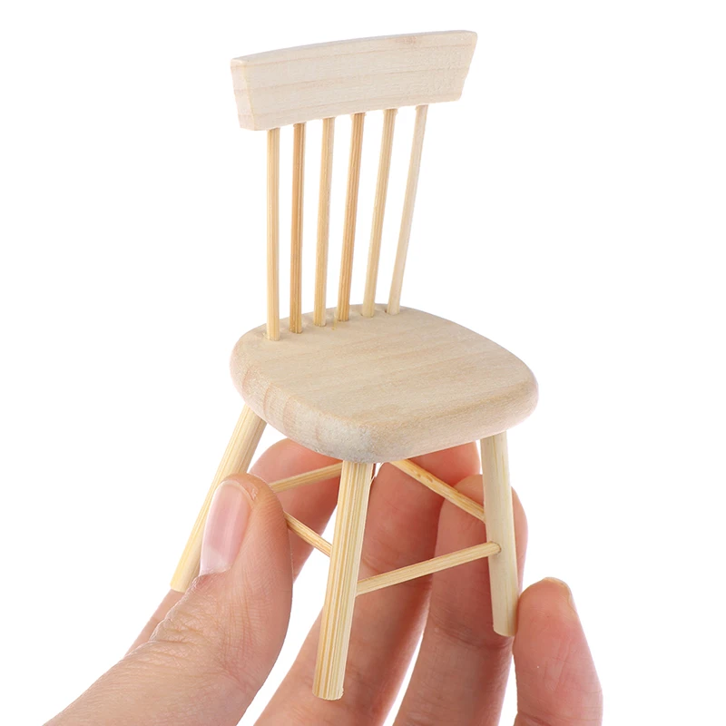1/12 Dollhouse Miniature Furniture Wooden Chair High Chair Dollhouse Accessories - For Dollhouse Decoration