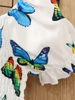 Vêtements pour enfants Robe à imprimé papillon vibrant pour filles Convient pour 1-8 ans Vêtements d'été pour enfants Jupe papillon colorée blanche 3