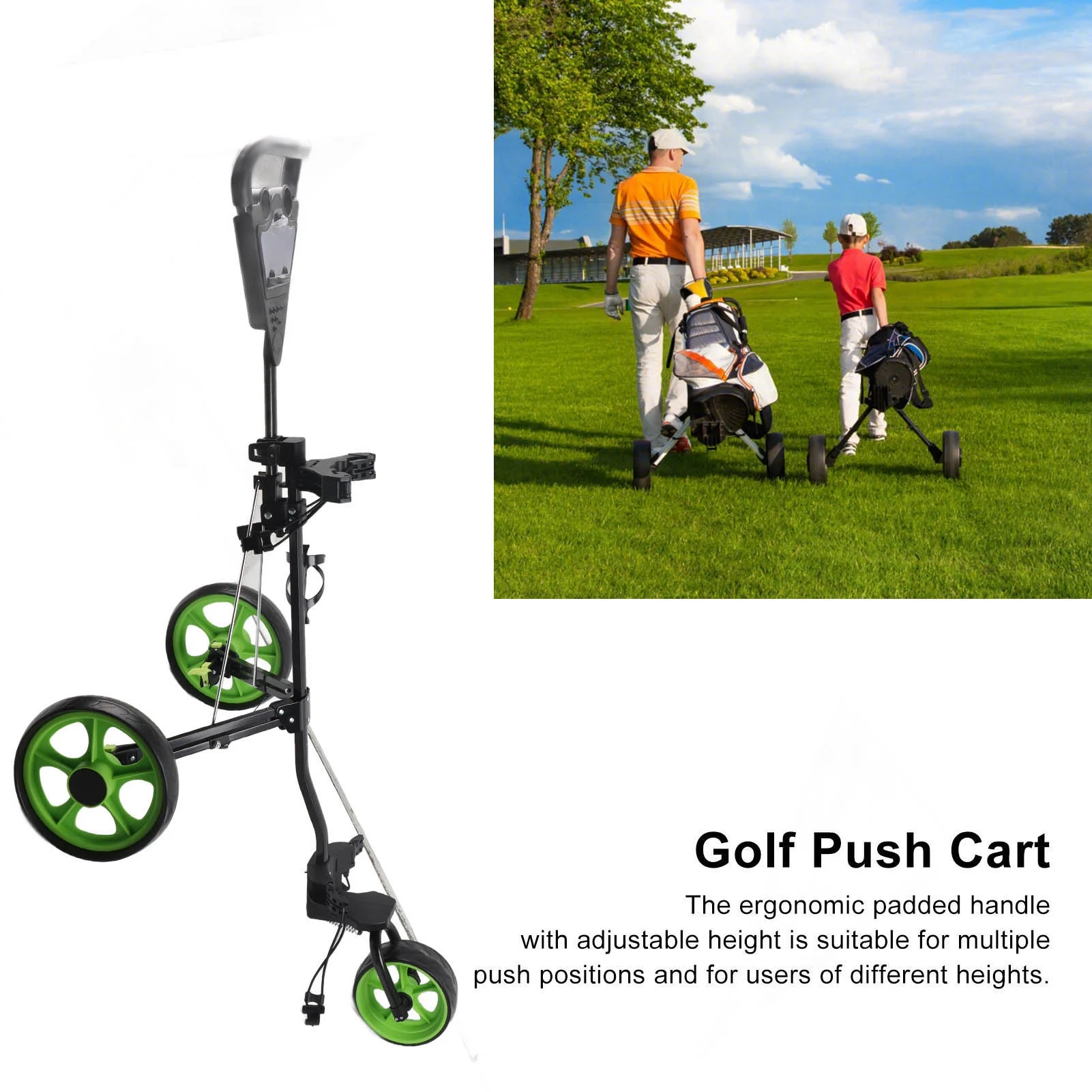 Golf Push Cart Golf Bag Cart 3 Wheeled Folding With Quick Braking For Game Training Practice