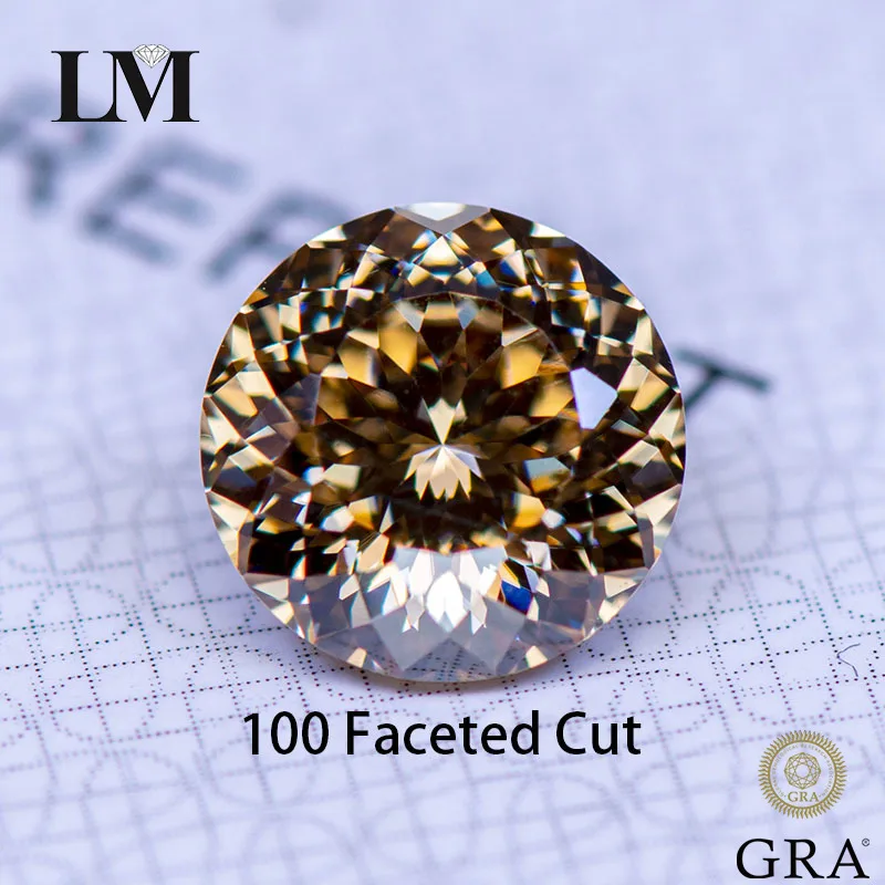 

Moissanite Stone Champagne Primary Color Round Shape 100 Faceted Cut GRA authentication Lab Grown Diamond Charms Woman Jewelry