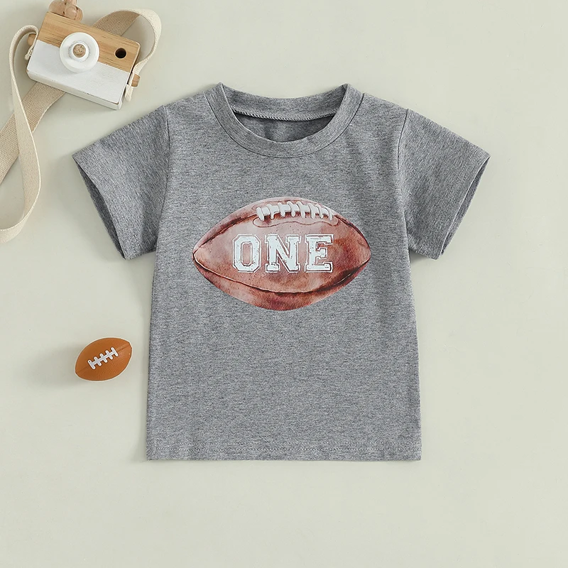 Baby Boy T-shirt Short Sleeve Crew Neck Letters Rugby Print Summer Birthday Clothes Tops