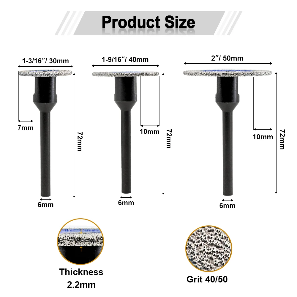 SHDIATOOL 2pcs 다이아몬드 커팅 디스크 그라인딩 휠 미니 톱 블레이드 30/40/50mm 조각 세라믹 타일 대리석 이동식 생크
