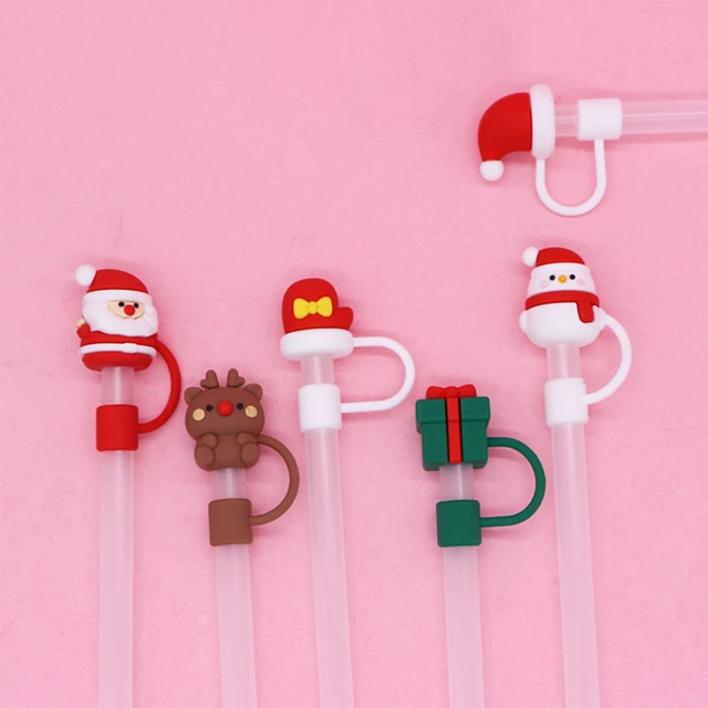 Cute Christmas Silicone Straw Cover, Reusable Dustproof Straw