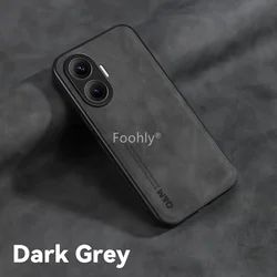 Nubuck Leather Shockproof Magnetic Protective Phone Case for Poco F7 (Dark Grey)