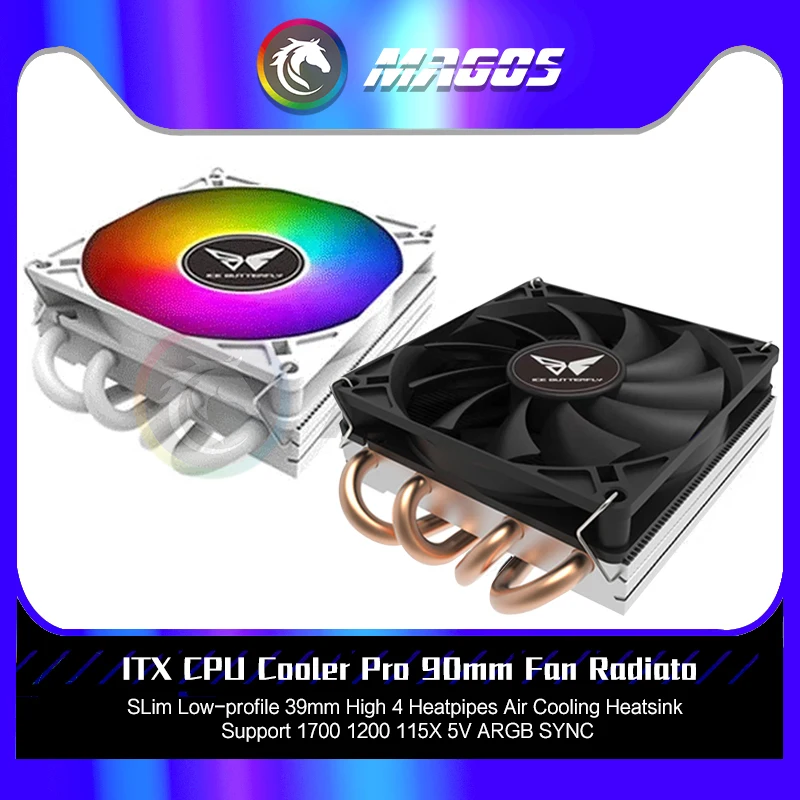 Itx Cpu Cooler Pro Radiador de Ventilador 90 mm Branco Slim Perfil Baixo 39 mm de Altura Heatpipes Dissipador de ar Refrigerado 1700 1200 115x 5v Argb