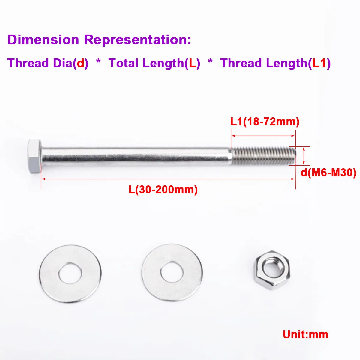 

304 Stainless Steel Outer Hexagonal Extended Half Tooth Bolt Gasket Nut Combination Set M6M8