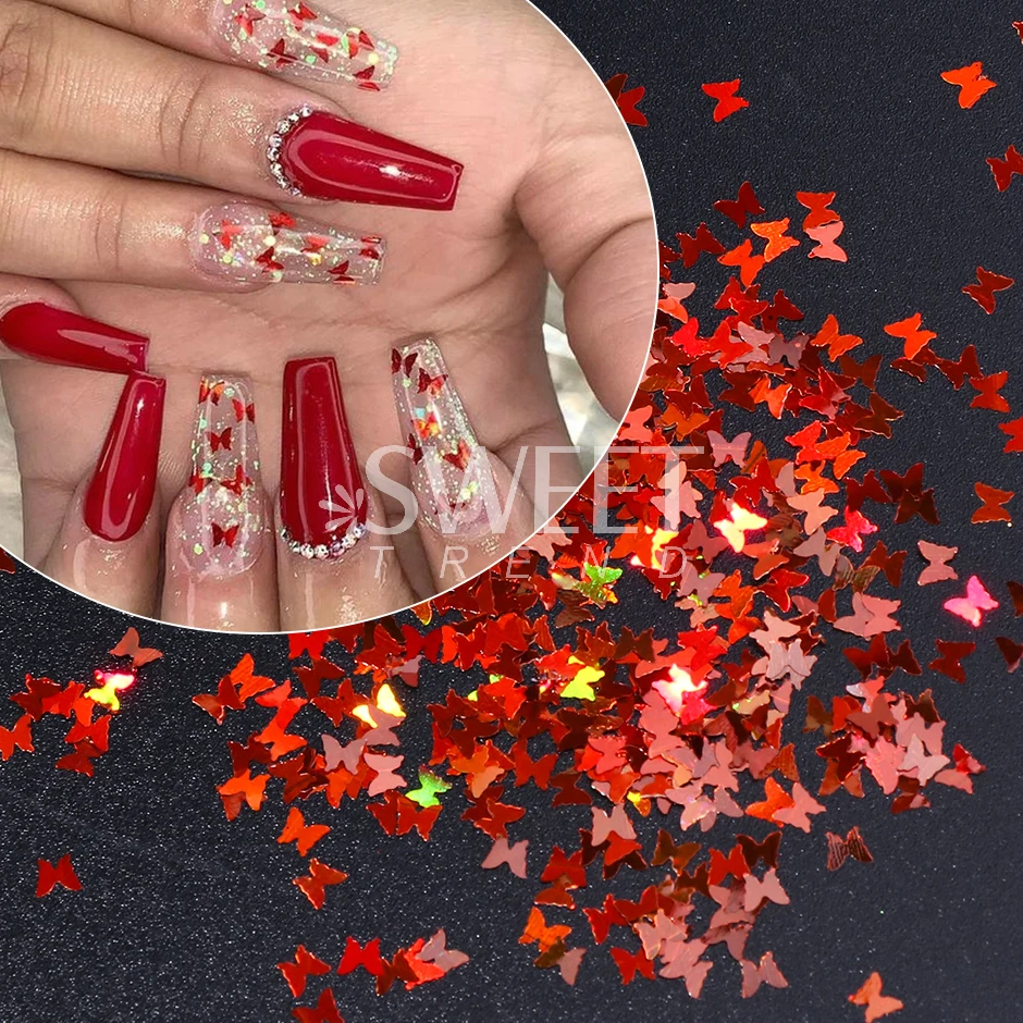 Sparkly Butterfly Nail Glitter Flakes Holographic Mirror Ultra-thin Paillette Summer Theme Charm Sequin Manicure Slices Spangles