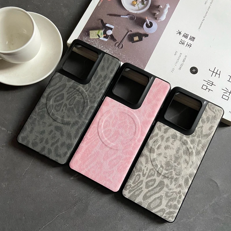 Magnetic Leopard Floral Leather Case with Mag-Safe Shell