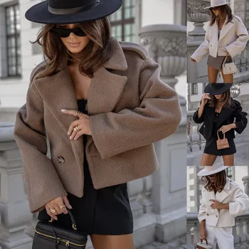 2025 automne et hiver nouvelle mode femmes chandails manteaux costume grande taille col couleur unie laine hauts vêtements pour femmes
