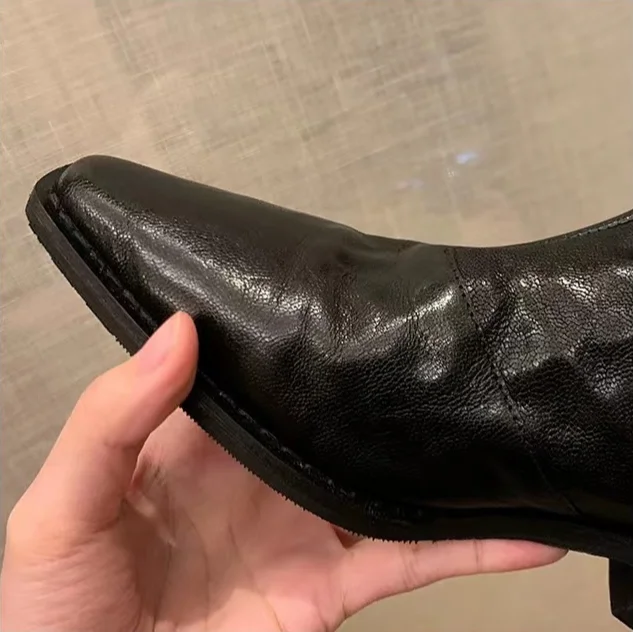 2024 autumn and winter new pointed V-neck western cowboy thick heel Martin women's short boots, slim boots_voghion.com