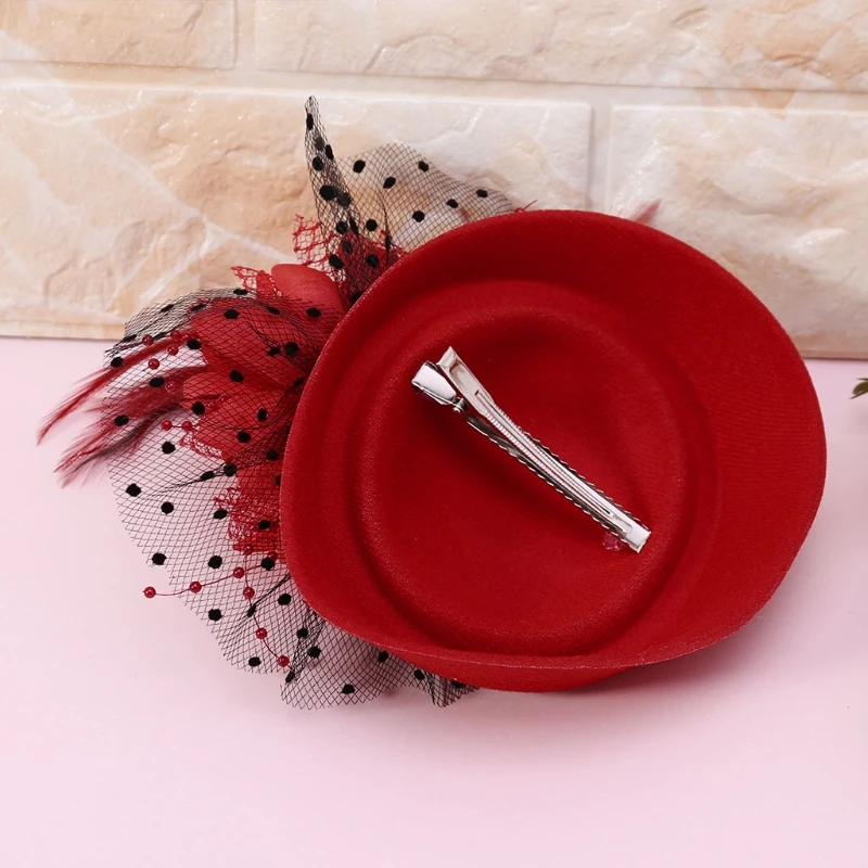 Womens Fascinator Hat Mesh Veil Flower Feather Pearl Beaded Decor Hair Clips Wedding Bridal Cocktail Headwear