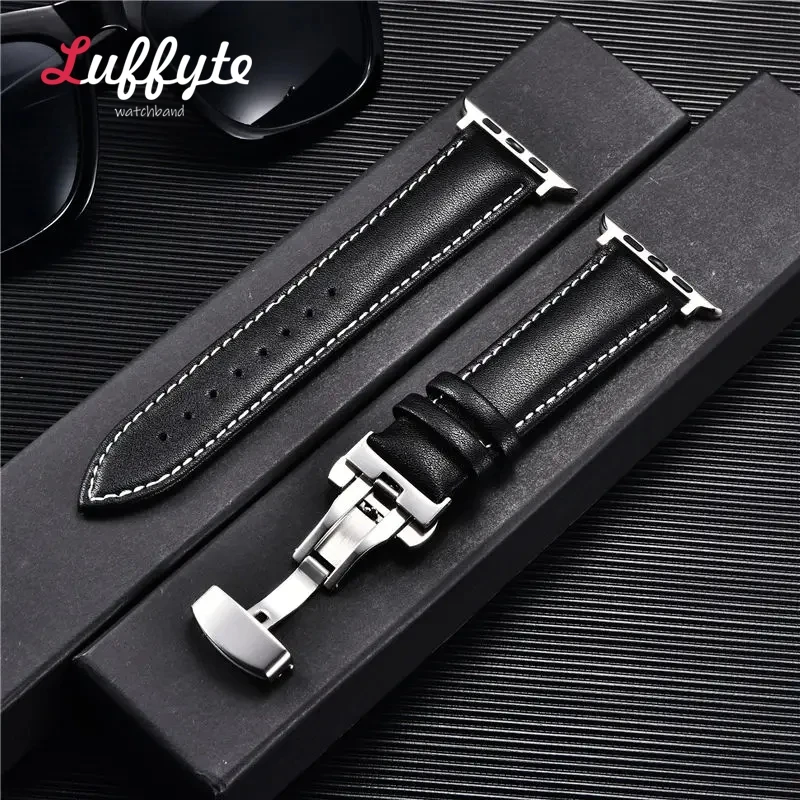 Premium Leather Watch Band with Butterfly Clasp