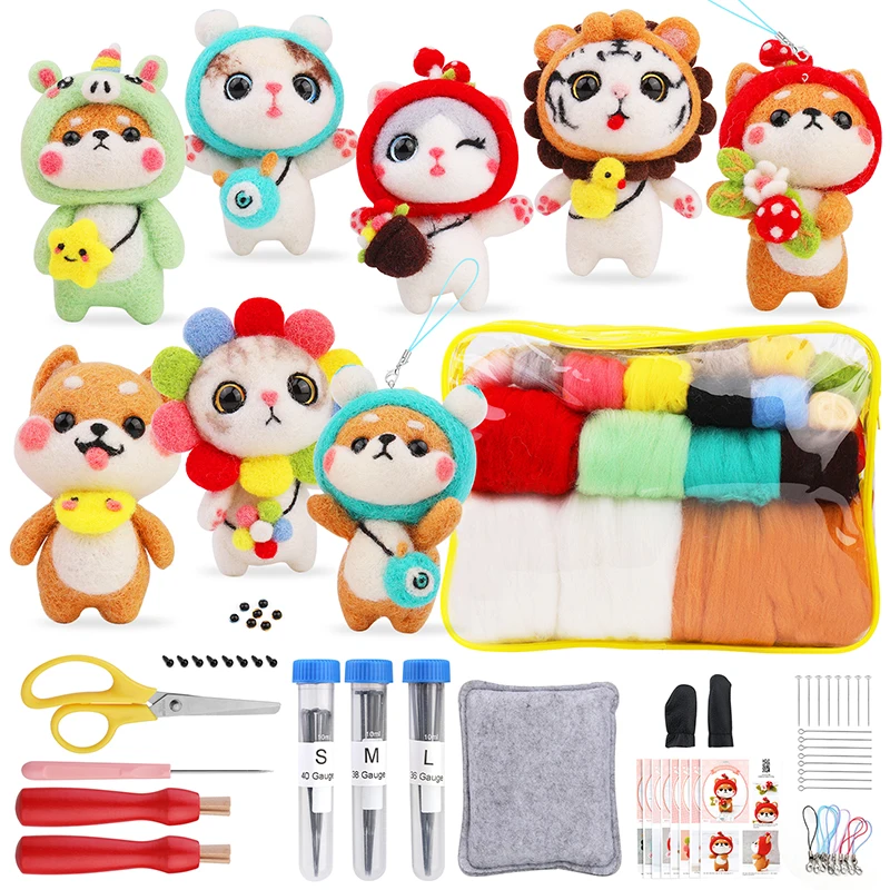 KRABALL Wool Felt Doll Making Material Kit Plush Animal Felting Needles Set With Instruction Fiber DIY Handmade Craft Tool