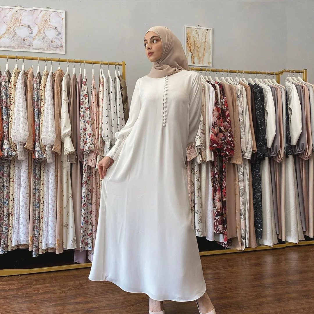 Ramadan Eid Dubai Abaya Turkey Muslim Fashion Chiffon Autumn Long Dress Women Islam Clothing White Women Elegant Vestidos Robe