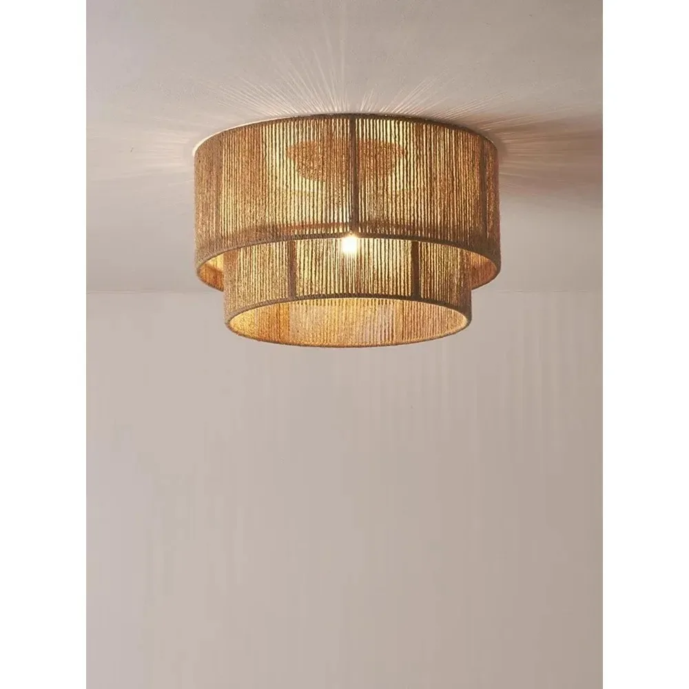 45/50CM Vintage Japanese Hemp Rope Round Ceiling Lights Modern E27 Led Pendant Lights Retro Restaurant Light Fixtures Led Lamp