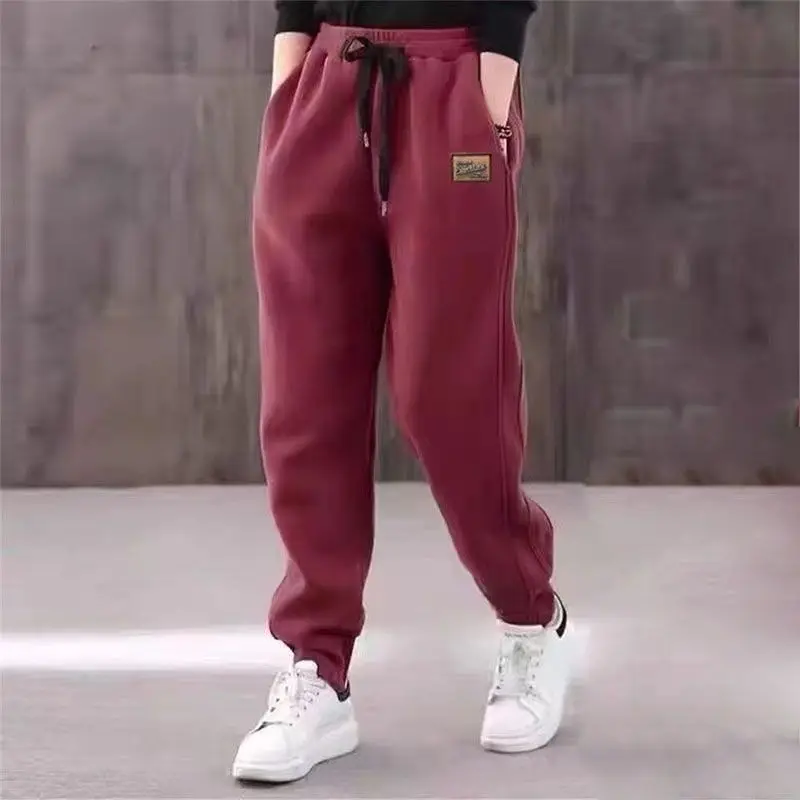 

Women Fleece-Lined Thickened Pants Winter Warm Sweatpants New Middle-Aged Mom Elastic Waist Casual Harem Pants