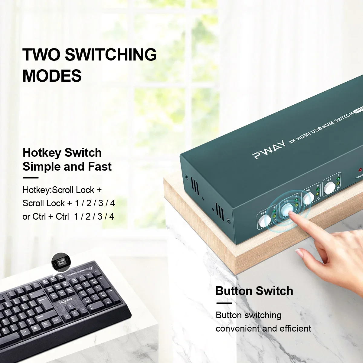   HDMI KVM ġ, 4 Ʈ USB HDMI KVM ġ, 4K 60Hz KVM HDMI 2.0 ġ ó, PC  콺 Ű 