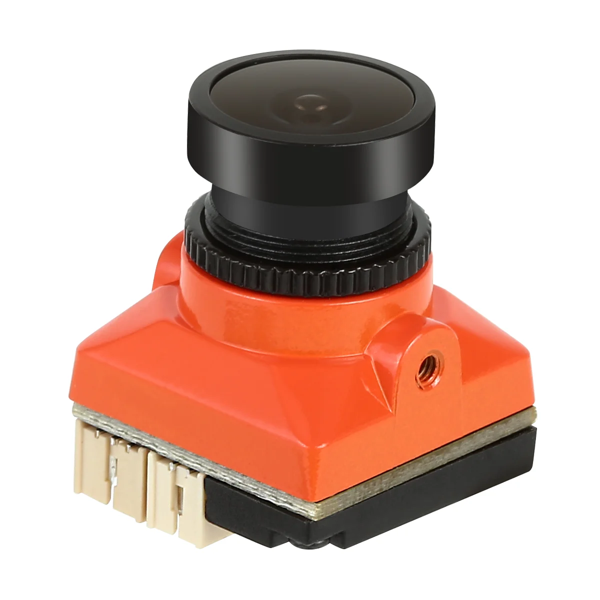 Mini caméra FPV 1500TVL CMOS 1/3" avec objectif 2.1mm installée sur un drone de course RC.