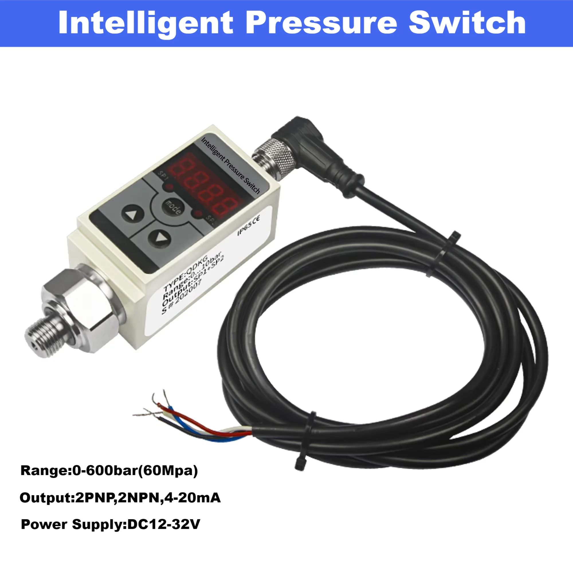 2 PNP และ 4-20mA เอาต์พุตอัจฉริยะความดันสําหรับน้ํามันแก๊สน้ํา 2 NPN จอแสดงผล LCD ความดัน Controller 0-10Mpa 0-60Mpa 1