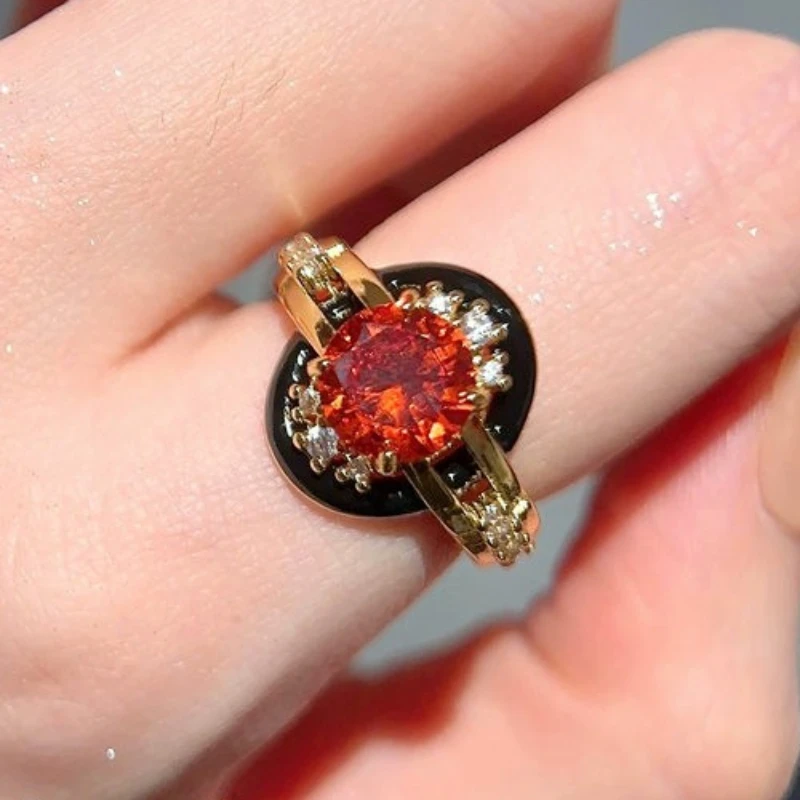 Handcrafted Luxury Antique Ruby Ring with Enamel and 18K Gold Plating