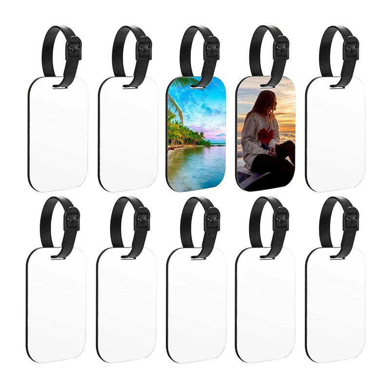 

10PCS Sublimation Blank Luggage Tags White Blank Travel Bag Baggage Tags With Strap Double Sided Suitcase Label Tag
