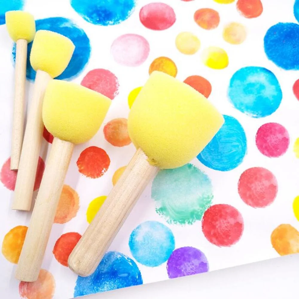 4pcs/set Sponge Paint Brush Wooden Handle Sponge Foam Brushes Art Painting  Tool for Kids DIY Toy Art Supplies