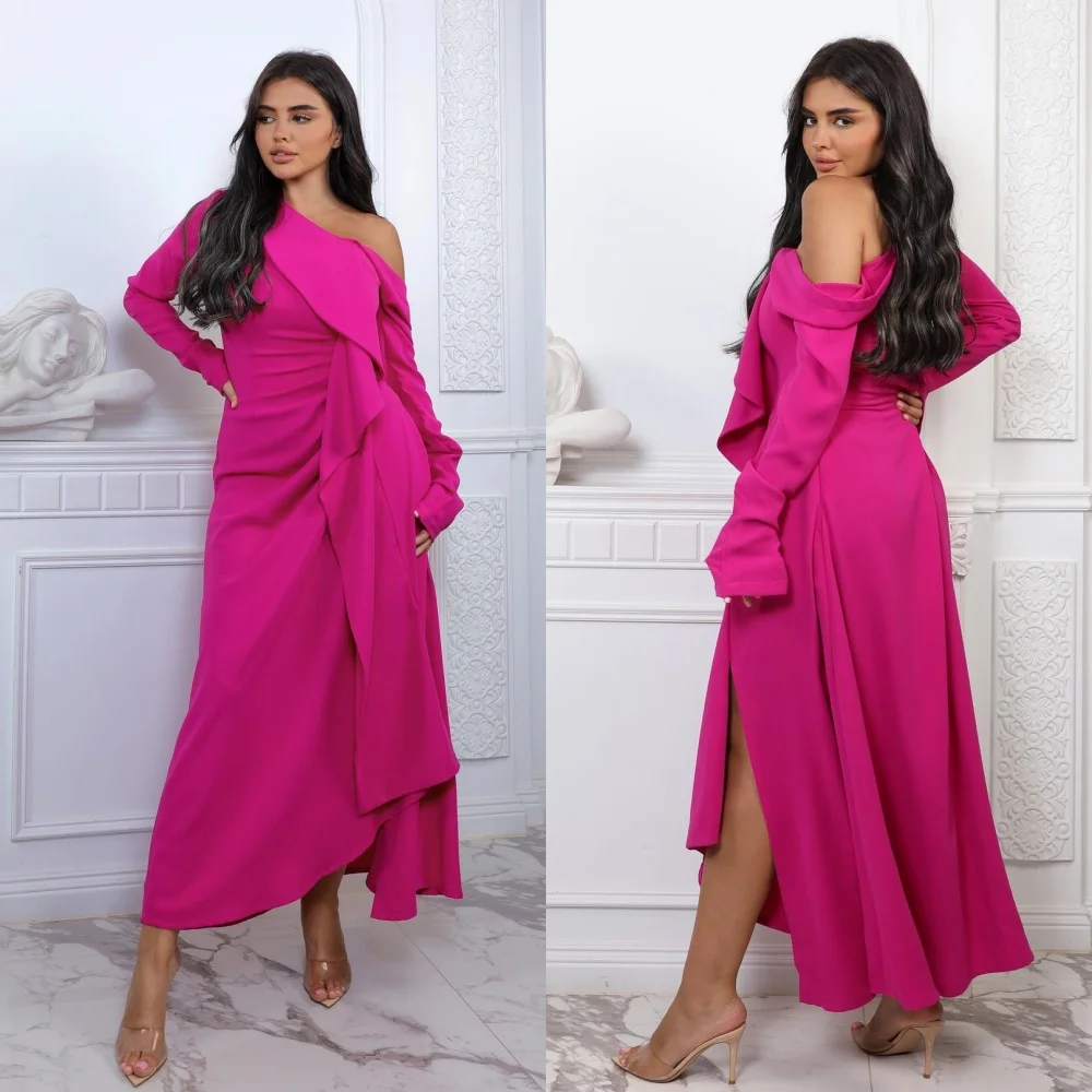 Evening Jersey Ruched Homecoming A-line One-shoulder Bespoke Occasion Gown Midi es Saudi Arabia es es
