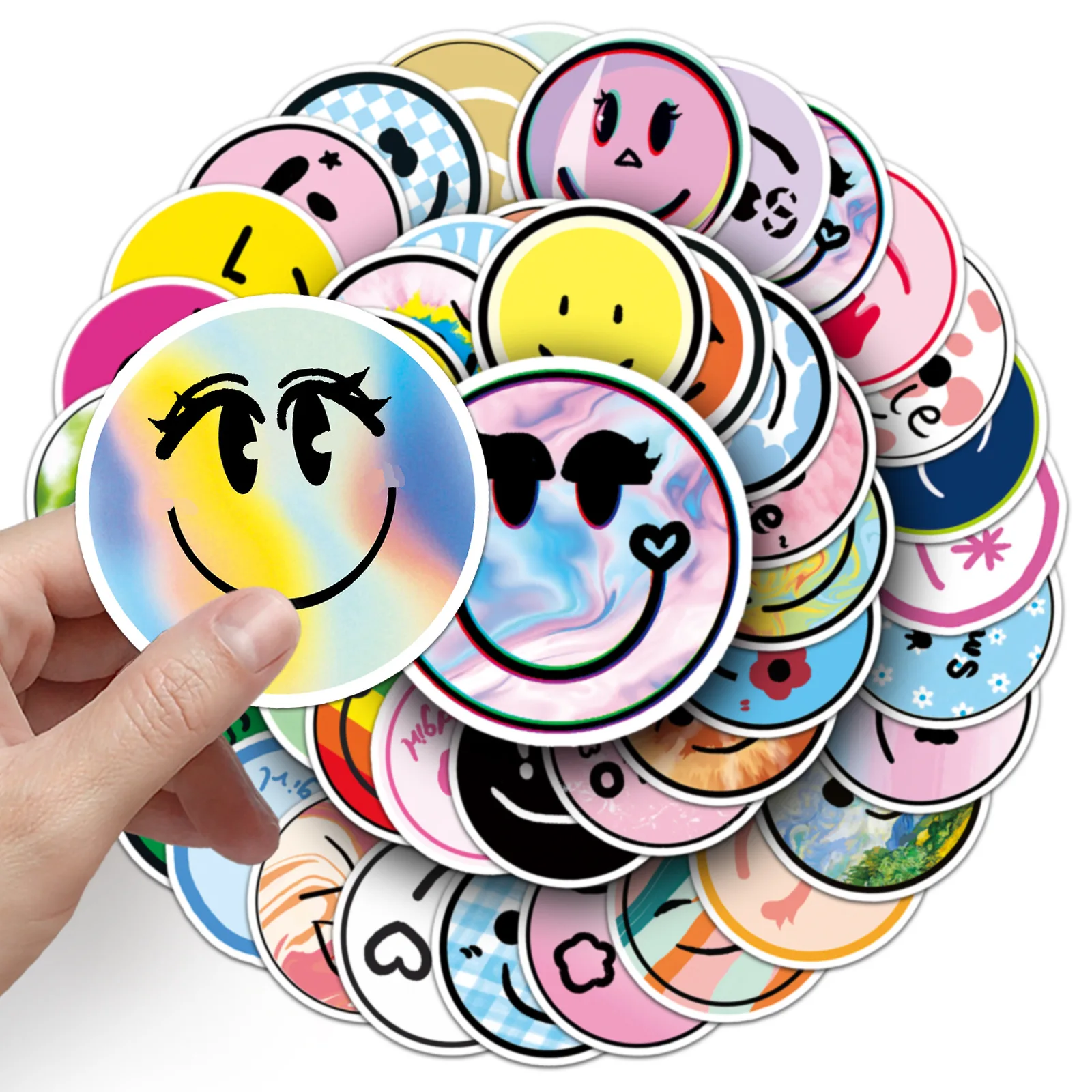 50pcs Smiling Face Graffiti Sticker Multiple Styles Children Diy Skateboard Water Cup Luggage Sticker Toys Nursery Decor Prizes cartoon stickers decorative stickers custom stickers colorful stickers graffiti stickers