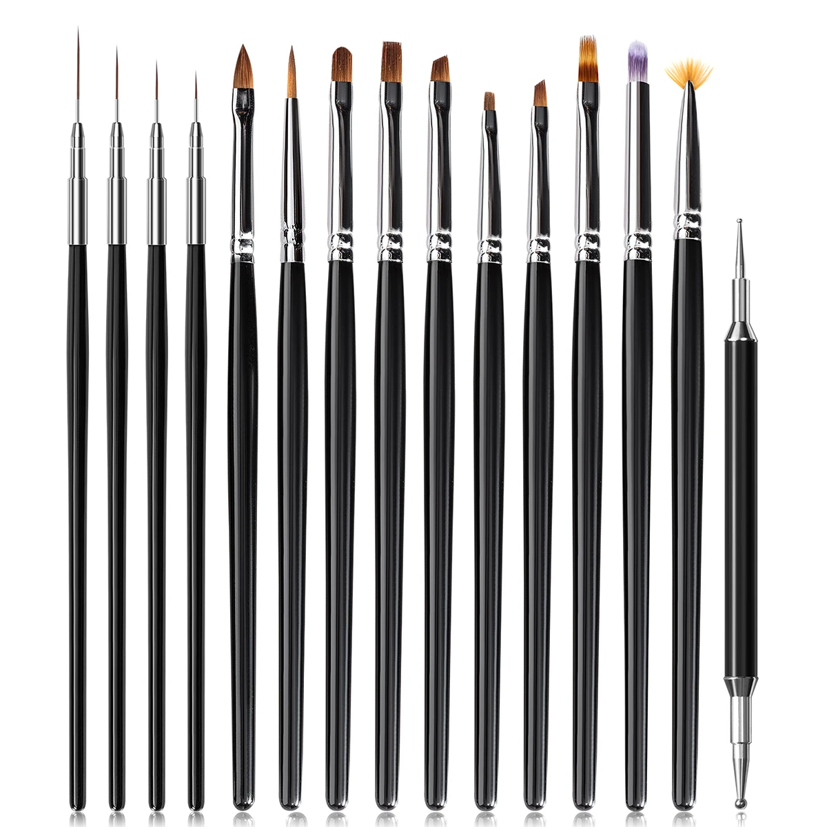 15Pcs Nail Art Liner Brush and Dotting Pen for Acrylic Application Salon at Home DIY Manicure