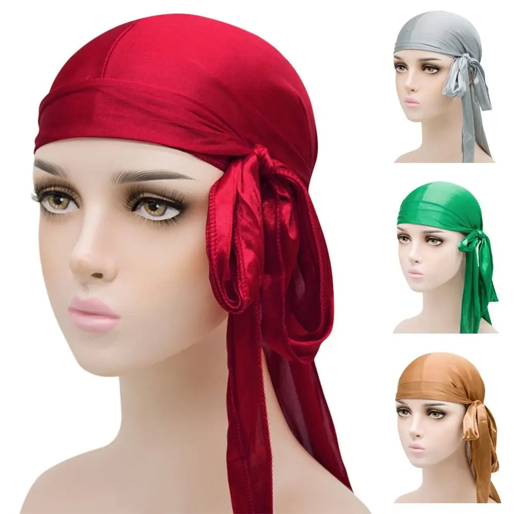 

Pre-Tied Bandana Fashion Adjustable Elastic Silk Durag Breathable Men Women Head Wrap