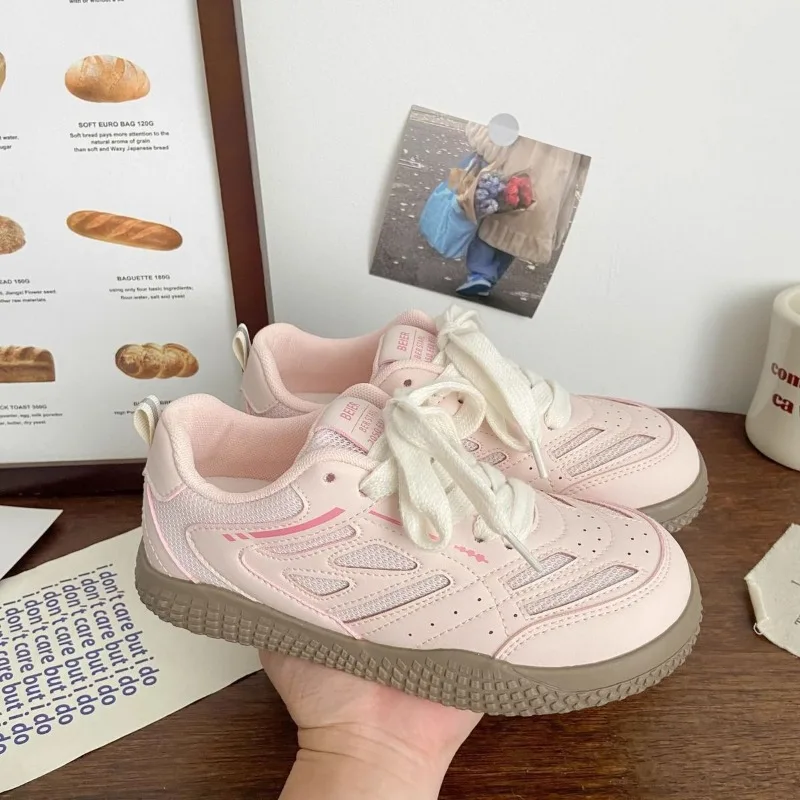 Autumn Women's Sports Shoes Fashion Round Head Net Cloth Breathable Front Lacing Soft Sole Non-slip Single