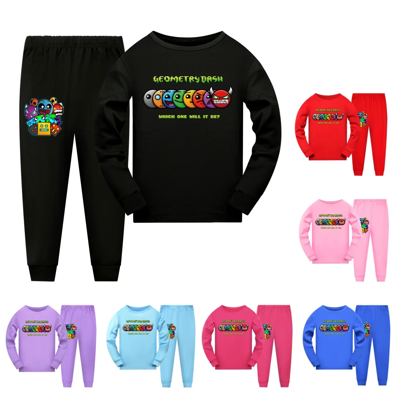 

New Geometry Dash Pajama Sets Autumn Children Pyjamas Girls Boy Cotton Sleepwear Baby Underwear Set Kids Clothes 2pcs Tops+Pants