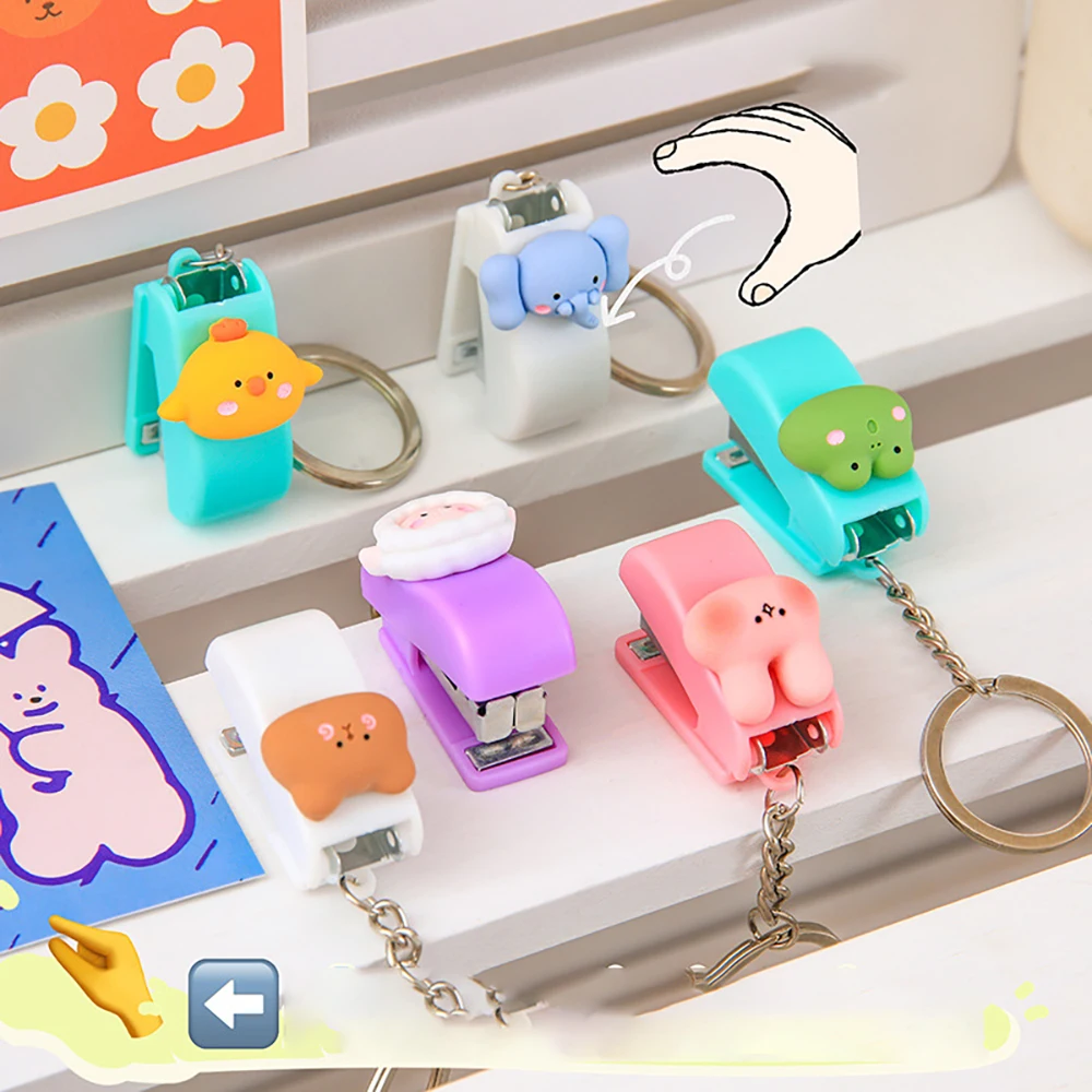 Portable Cartoon Animal Mini Trumpet Stapler Paper Binder NO.10 Staples Office Binding Tool School Supplies
