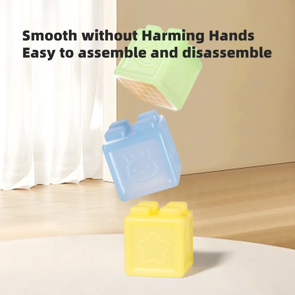 Educational Silicone Building Blocks Chewable Baby Toy Soft Rubber Blocks Storage Box For Kids Over 18 Months