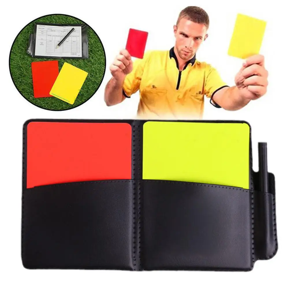 

Soccer Referee Record Book Fluorescent Red Yellow Cards Pencil Equipment Wallet With Paper Football And Recording Leather D5L3