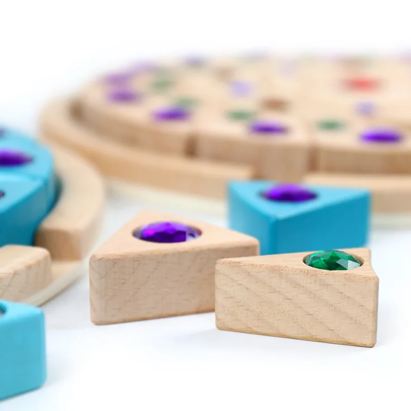 Wooden Mandala Diamond Bricks Creative Building Color Cognition Kids Early Education Educational Toys Gems Blocks Rainbow