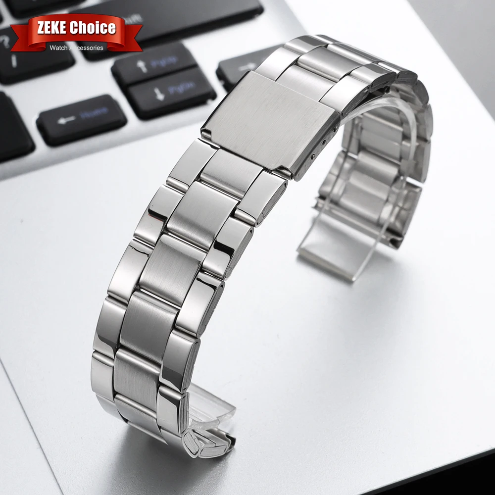 Elegant Silver Stainless Steel Watch Band with Metal Folding Buckle