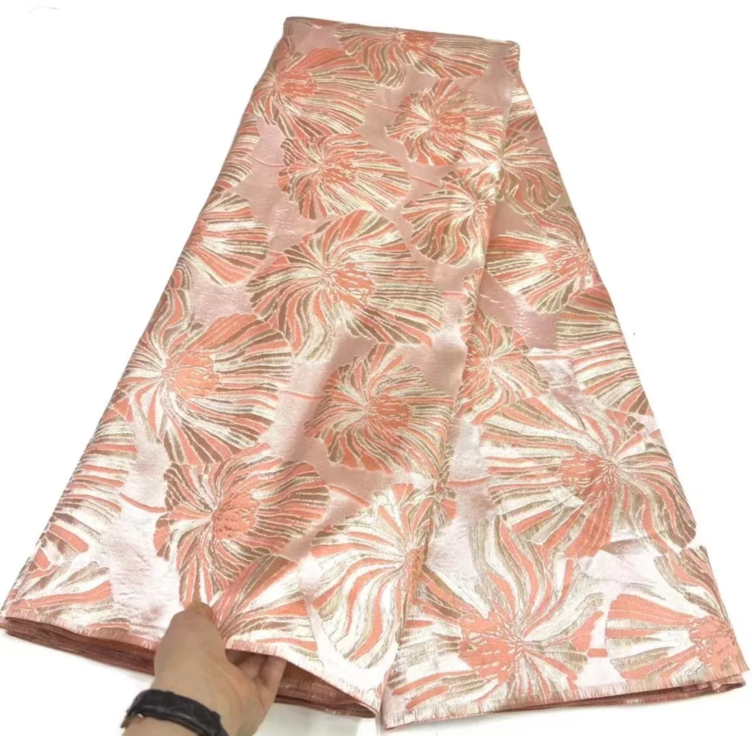 

New Arrival Brocade Jacquard Lace Fabric African Lace Fabric Embroidery High Quality White Gold Line Material For Wedding Party
