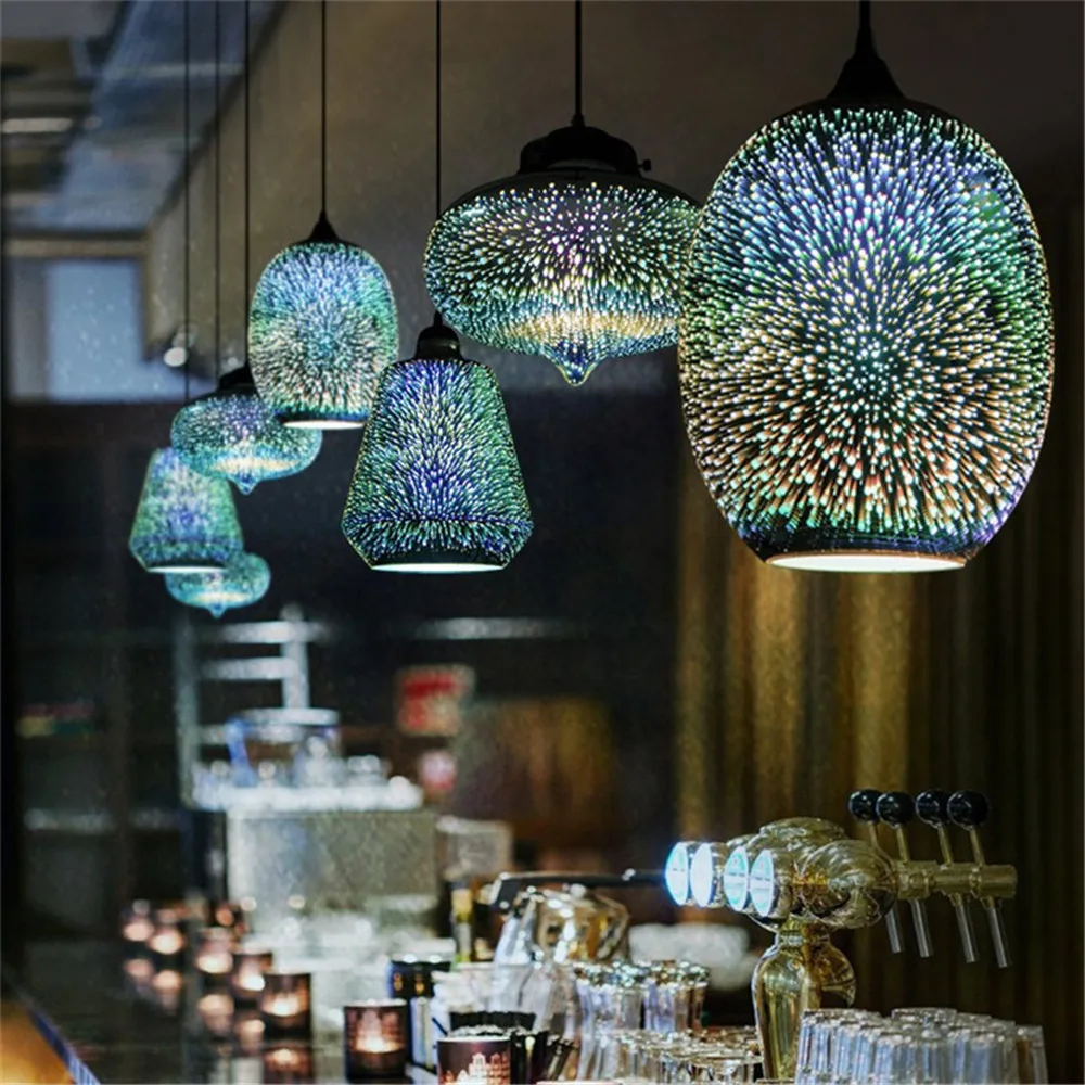 Kreatywne fajerwerki wisiorek lampa wisząca 3D klosz szklany gwiaździste niebo do sufitu kuchnia jadalnia domowe lampki dekoracyjne