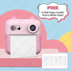 Instant Print HD Kids Camera - Perfect Selfie Toy (Pink 6Rolls Paper)