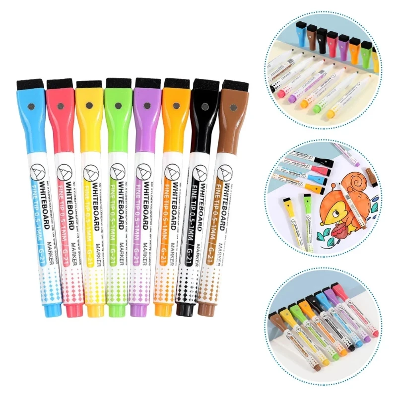 Vibrant 8-Color Extra Fine Tip Magnetic Dry Erase Markers for Home, School, and Office