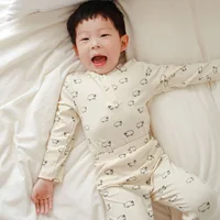 Danish Autumn Children Girls 2PCS Homewear Clothes Set Round Collar Sheep Printed Base Top+pant Pajamas Outfits Baby Girls Suits 3